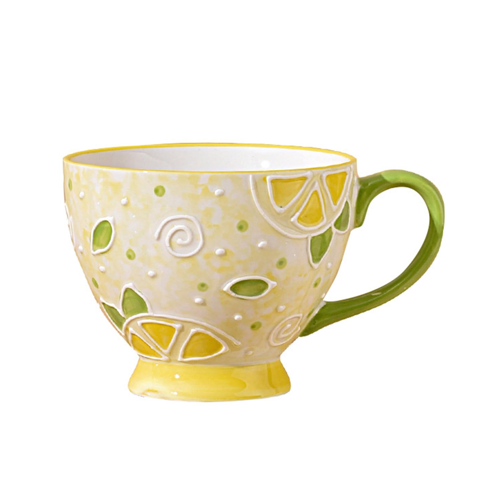 Jarsense Ceramic Mug 450ml Mug Relief Painting Fruit Ceramic Cup Creative Breakfast Cup for Milk Coffee Oatmeal Tea (Lemon)