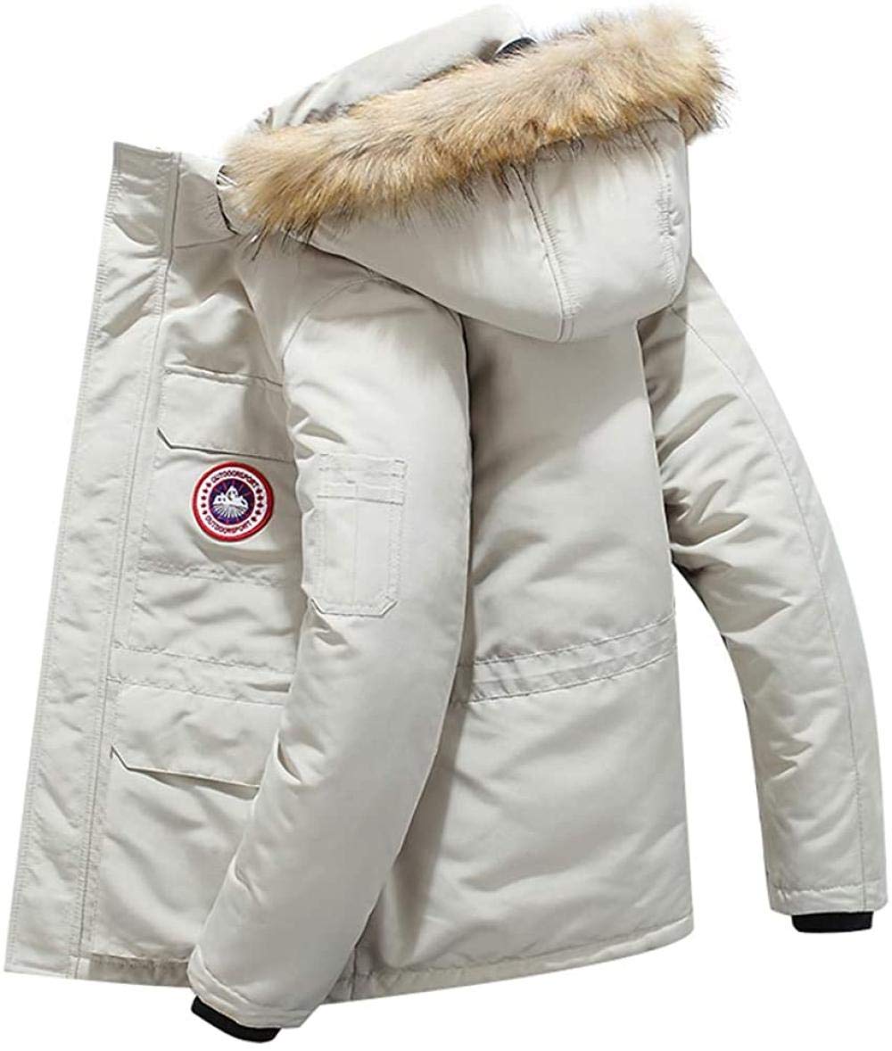 Manteau Hiver Homme Parka Chaud Fourrure Casual Outdoor Blouson Fourrure à Capuche Manteau Hiver Chaud Épais Parka Multi-Poche Doudoune Veste Amovible Capuche