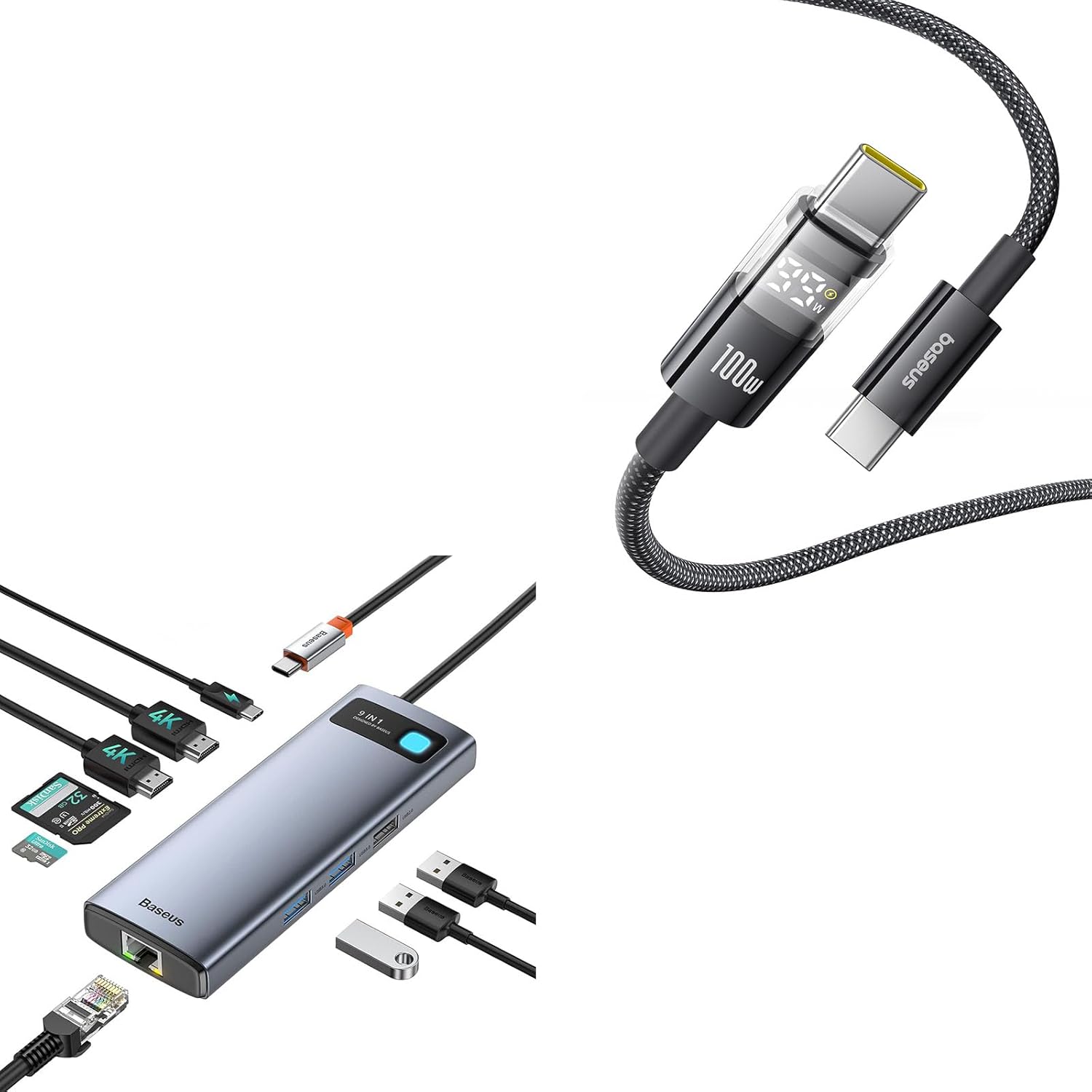 Baseus Docking Station USB C 9 en 1 Dual Monitor 4K 120Hz Hub HDMI