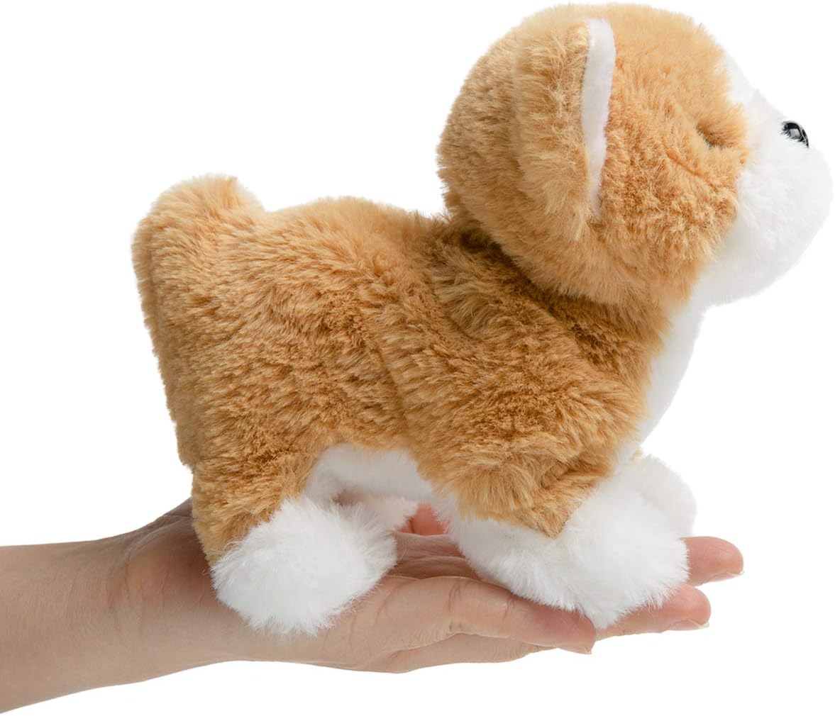 HollyHOME Plush Corgi Electronic Interactive Toy Walking,Barking,Wagging Tail,Stretching Puppy Dog 7 Inches Gifts for Kids