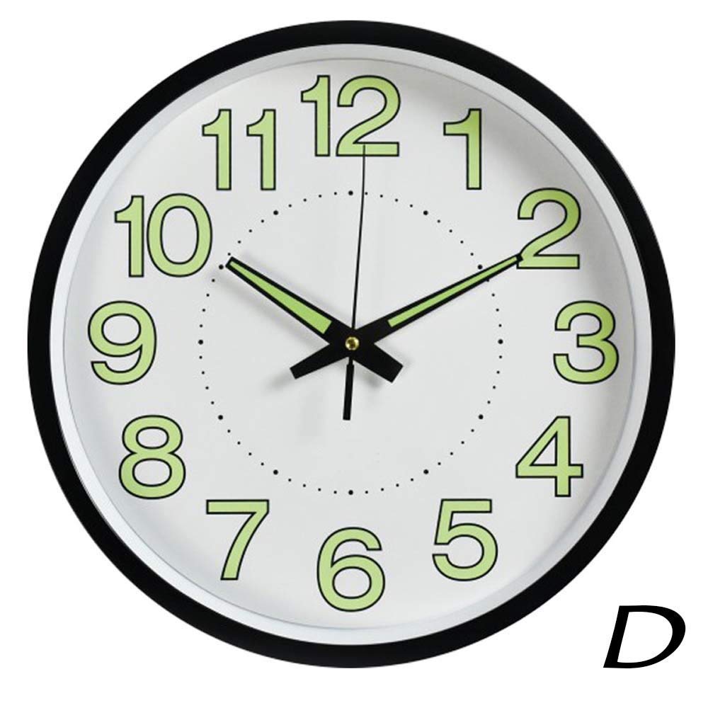 Horloge à quartz ronde et muette dotée d'un affichage nocturne lumineux