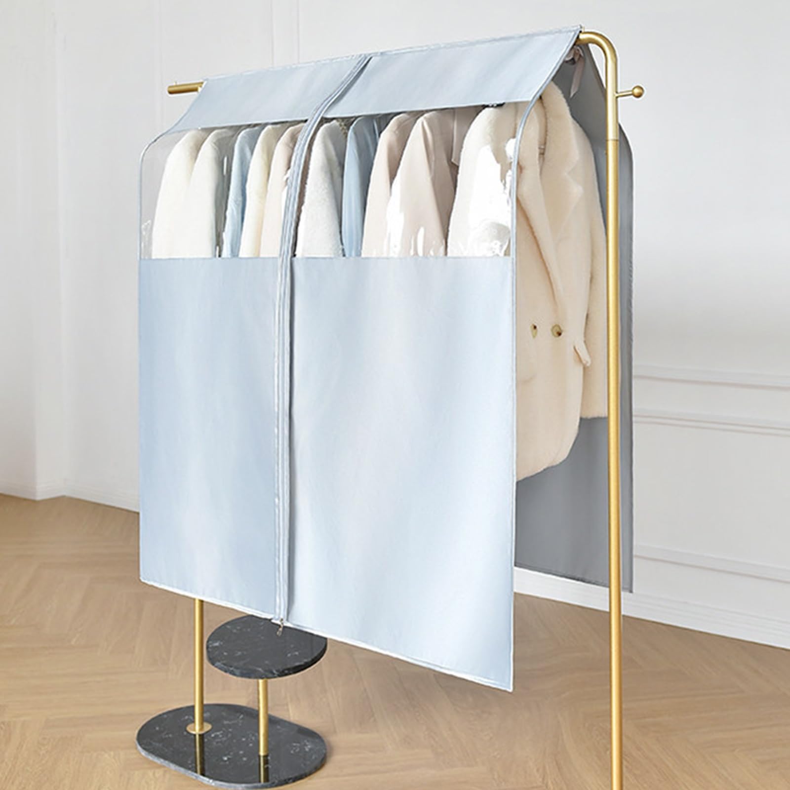 Fundas Ropa Transpirable de Satén con Cremallera Ventana Transparente | Bolsas Ropa con Apertura Central Lavable Ideal para Guardar Chaquetas Vestidos Cortavientos(White,140*113cm/55*44in)