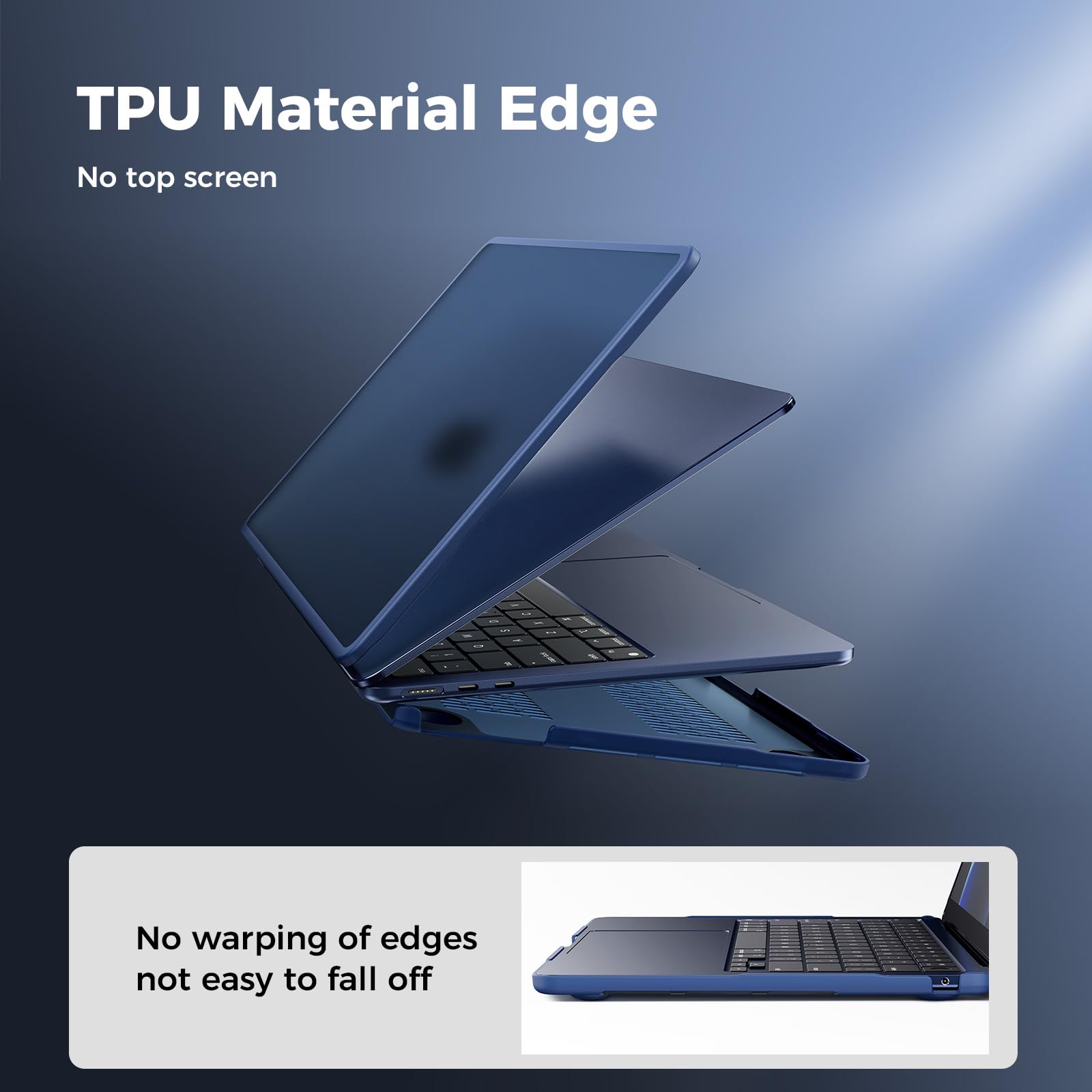 BlueSwan TPU Cover compatibile con MacBook Air 13,6 Pollici M2 M3 M4 2022 2024 2025 (A2681 A3113 A3240) Bordo Anti-collisione, Mac 13 Custodia Rigido Protettivo - (Bordo Blu) Mezzanotte Opaco