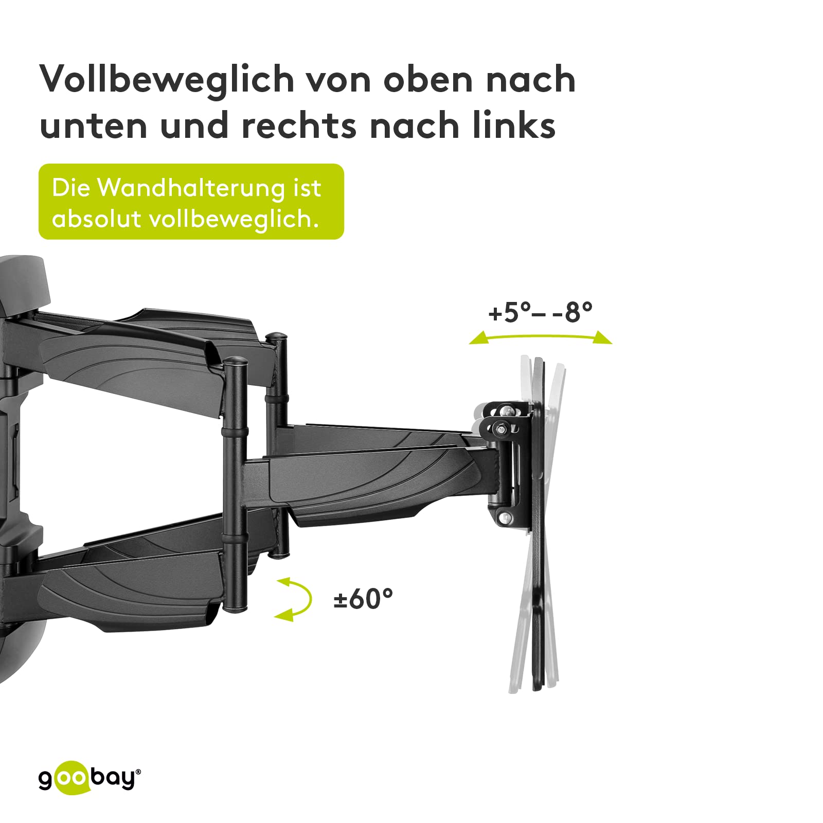 Goobay 49956 uchwyt ścienny do telewizora OLED Full (L), 37" do 70" (94-178 cm), w pełni ruchomy, wychylny/pochylny, 30 kg, Vesa Standard, czarny
