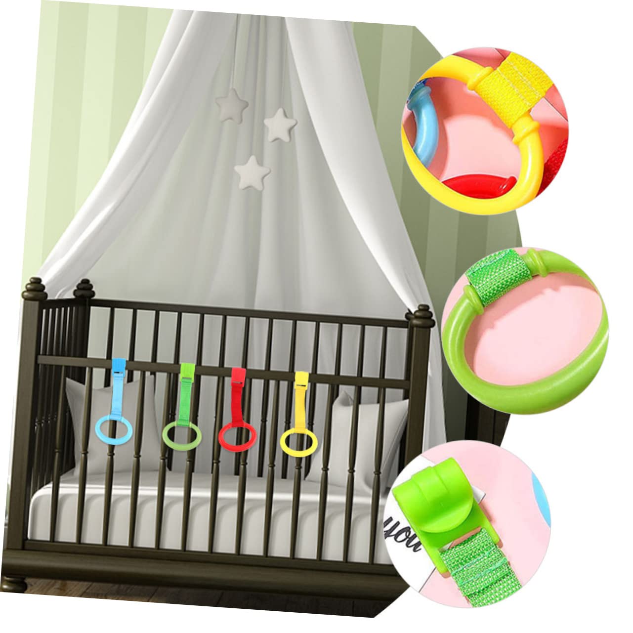 Veemoon Walking Assist Tools 6pcs Crib Hanging Pull Rings Nursery Bed Stand up Ring