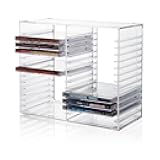 STORi Stackable Clear Plastic CD Organizer with Rubber Feet | Rectangular Jewel Cases Holder Perfect for Theatre Room | Holds up to 30 CD Cases | Made in USA