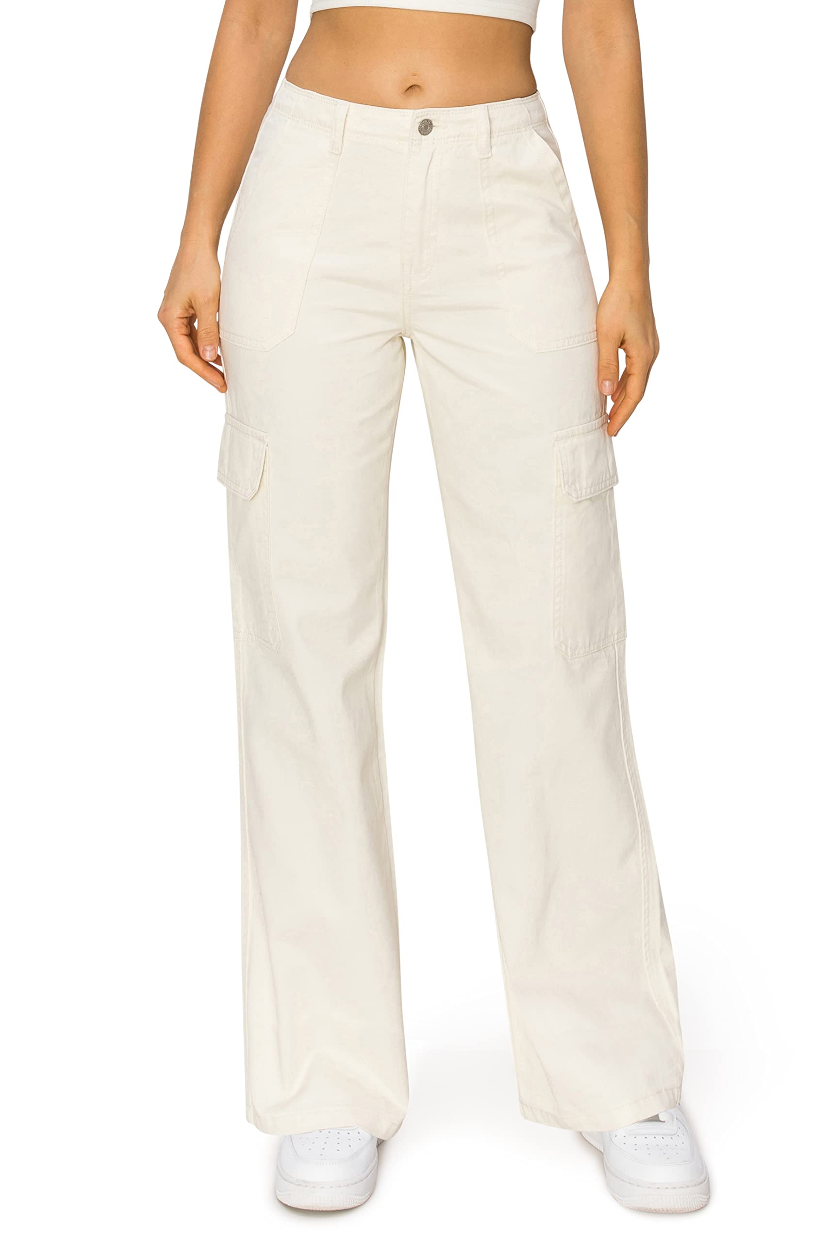 Cali1850 Womens Straight Leg Cargo Pants - High Waisted Casual Multi Pockets Soft Twill Fabric Trousers