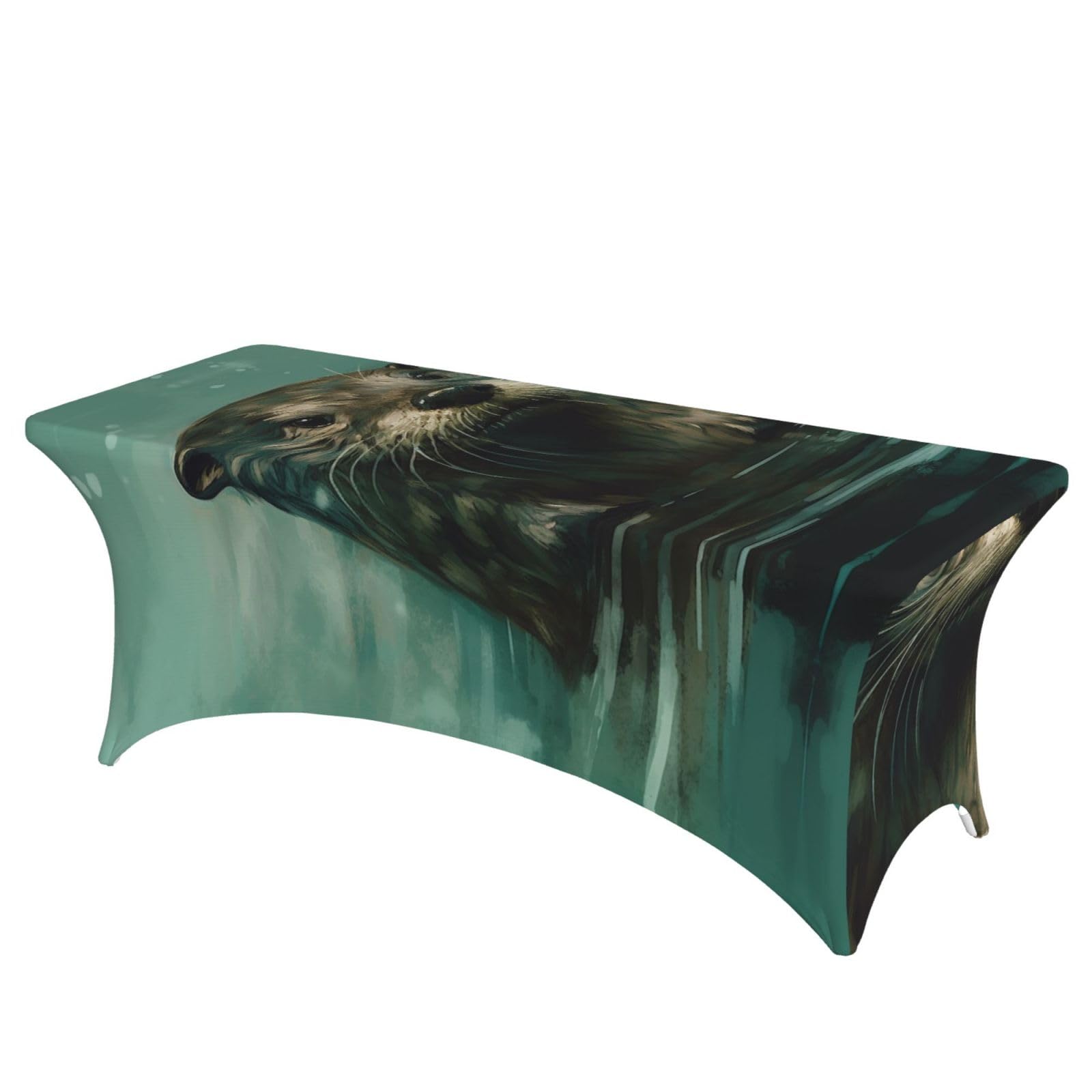 QMKFWT Otter in Water Decorative Tablecloth Protector for Wedding, Banquet & Parties6FT Spandex Rectangle Tablecloths, Stretch Washable Table Cloth Wrinkle Free Patio Table Cover