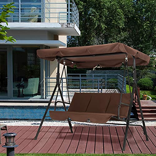 image for Mcombo 3-Person Outdoor Patio Swing Chair, Convertible Canopy Hanging 