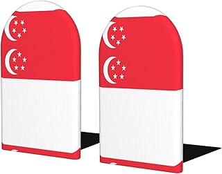 Singapore Flag Wooden Bookends - Office Book Storage Rack, Non-Slip, Suitable for Study Room, Classroom and Library