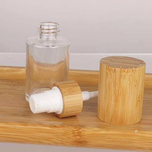 Miniatura 5 de COSIDEA 6 botellas vacías de vidrio transparente con dispensador de bomba de loción, botellas de crema cosmética de emulsión recargable, recipiente