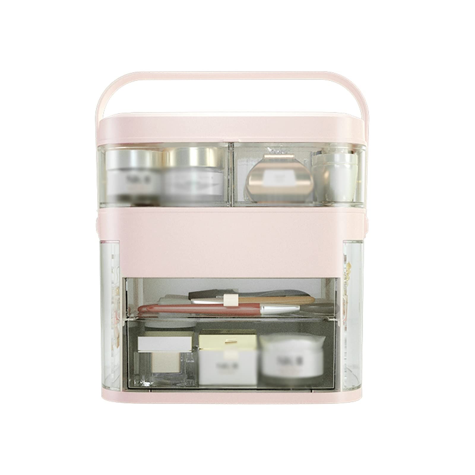 Organizer per Cosmetici, Organizer per Trucco da scrivania con Specchio a LED e Coperchio Trasparente per Cosmetici per Camera da Letto
