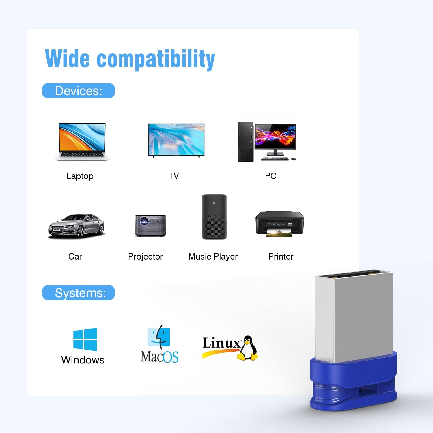 K&ZZ 64GB 5 Pack USB Flash Drives with Lanyard 64G Small USB Drive Ultra Fit Flash Drives Mini Thumb Drive 64 GB Micro USB 2.0 Pen Drive, Blue