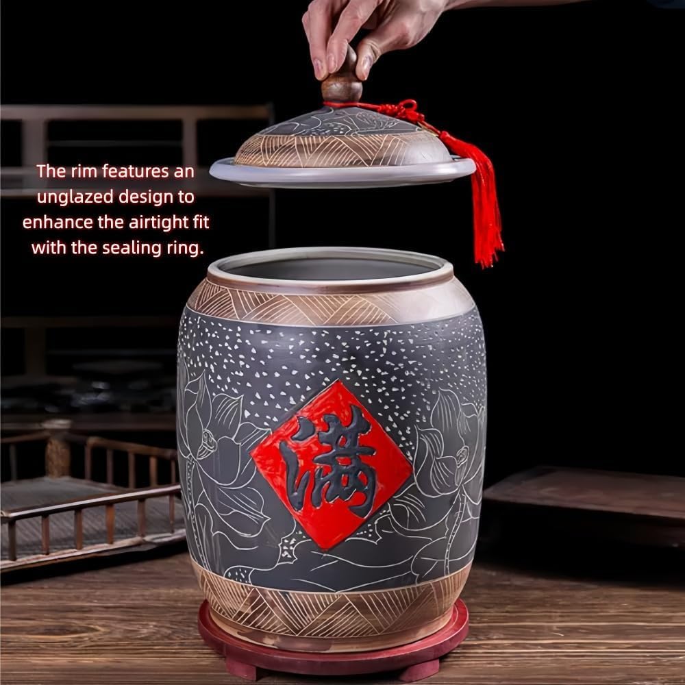 Recipiente De Cerámica De Gran Capacidad con Tapa para Arroz, Tarro De Almacenamiento De Alimentos Y Dispensador De Granos para Harina, Azúcar, Cereales, Bote De Cocina Hermético. 25kg
