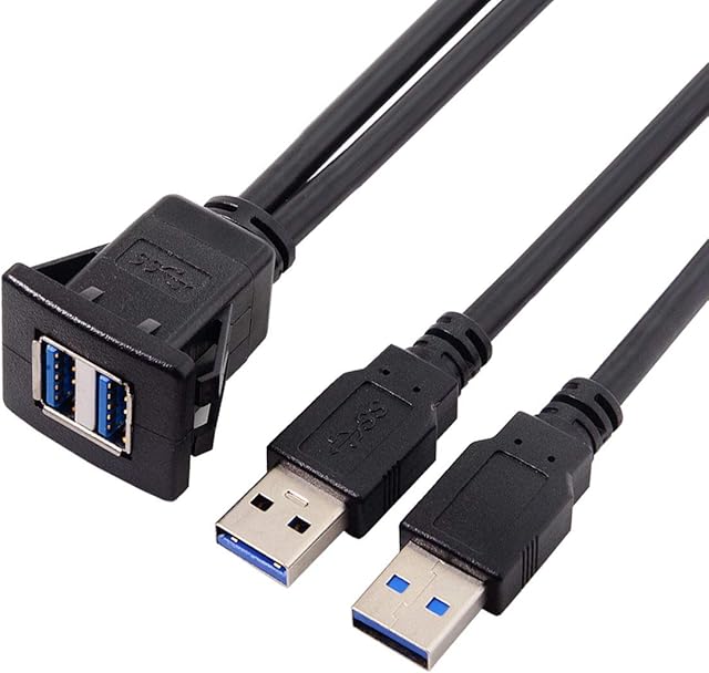 1m Waterproof Dual USB 3.0 Extension Latch Mount Car AUX Cable for Dashboard Panel
