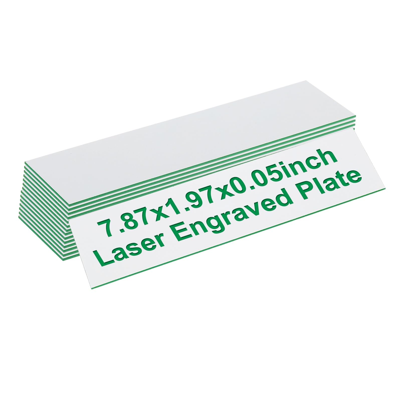 PATIKIL Blank Name Plates, 7.87x1.97" Engraved Name Plates Name Plate Personalized Custom Door Signs Desk Tags for Office Classroom, White with Green Letter, 15 Pcs