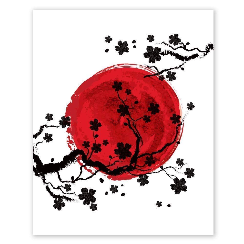 Cherry Blossom Wall Art Poster - Unframed 8x10 in - Beautiful Decorations Posters for Living Room - Pictures with Floral Pattern for Bedroom Decor - Black & White & Red Pics for Woman