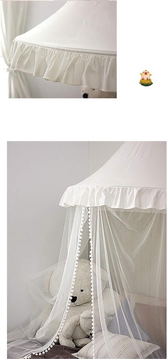 Princess Bed Canopy with Triangle Lace, Round Dome Curtains for Kids Room, Reading Nook Tent, Decorative Play Tent with Stars, Soft & Breathable(White,1.1m)