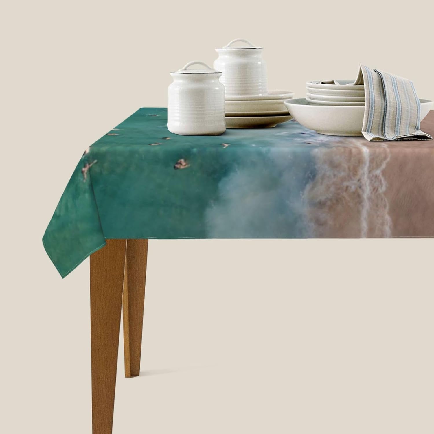 Tovaglia Antimacchia 300x140 cm Rettangolare Oceano Spiaggia Tovaglie Impermeabile 3 Metri Copritavolo Poliestere Protezione Tavolo Nuoto, per Feste (12-14 Posti) a-3828