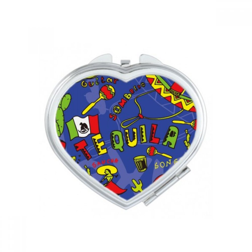 Miroir de poche compact Mexique avec illustration sombrero et guitare pour retouches maquillage