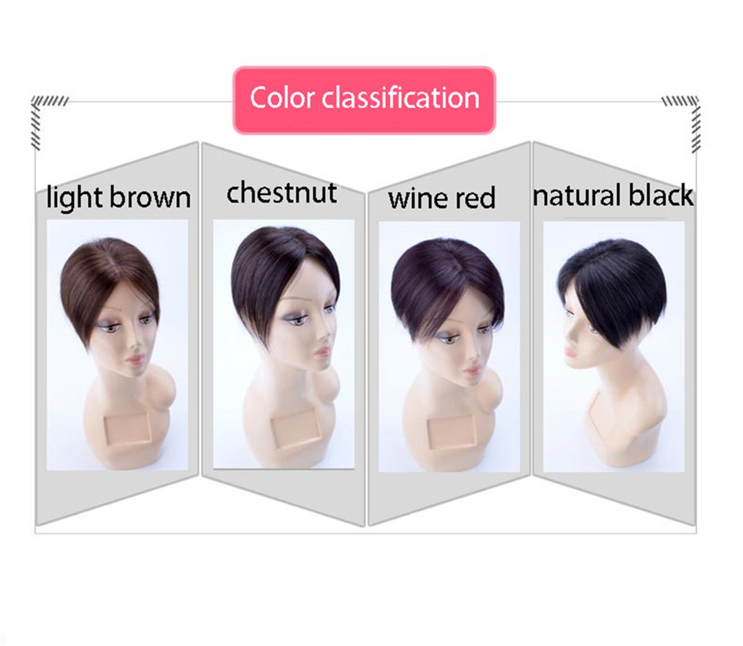 Human Hair Piece for Thinning Hair Clip in Natural Hairline Women Toupee 4.7"x 2.4" Silk Base Topper 6 inch, Chestnut Brown