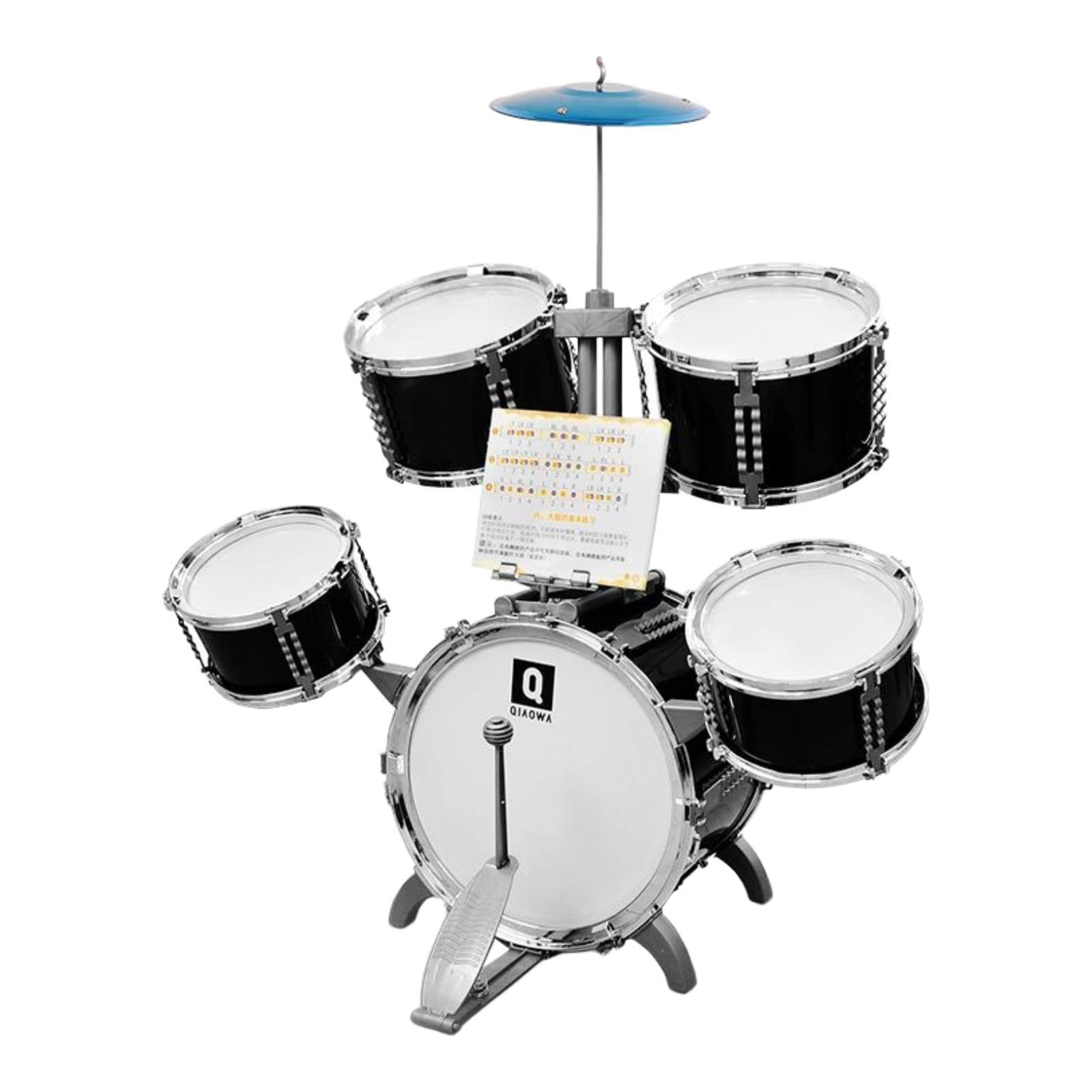 Set Infantil Batería Juego de Percusión Tambor Musical Instrumento Educativo Fabricado en PP PVC Metal Adecuado para Niños Principiantes Fiestas, Negro