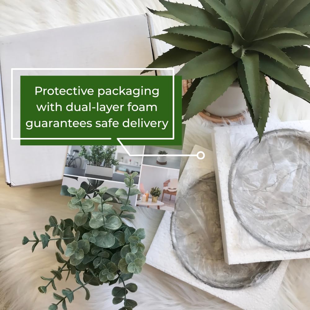 Ceramic Plant Saucer Set (4" & 6") – Wood Grain Drip Trays For Indoor Pots, Sturdy & Mold-Free, Modern Minimalist Design, Toss Excess Water Easily