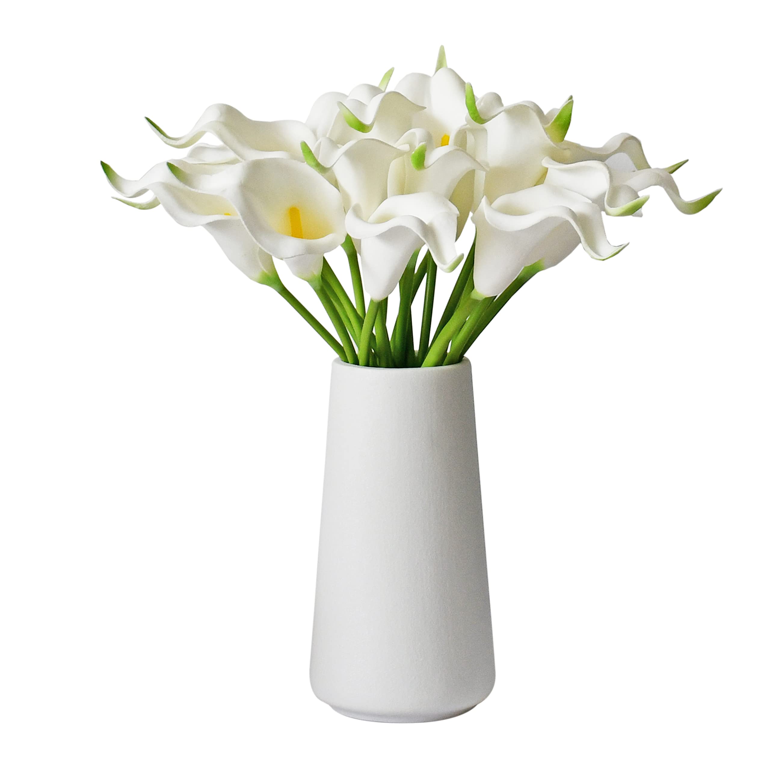 Mandy's 20pcs White Flowers Artificial Calla Lily Silk Flowers 13.4" with White vase for Mother's Day Home Kitchen & Wedding