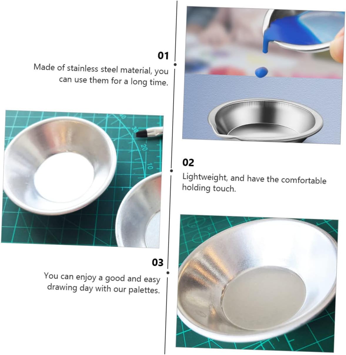 Gadpiparty 12pcs Paint Mixing Tray Stainless Steel Pigment Plates for Artists Boys and Girls Students Lightweight Mixing Trays for Easy Cleanup and Versatile Use