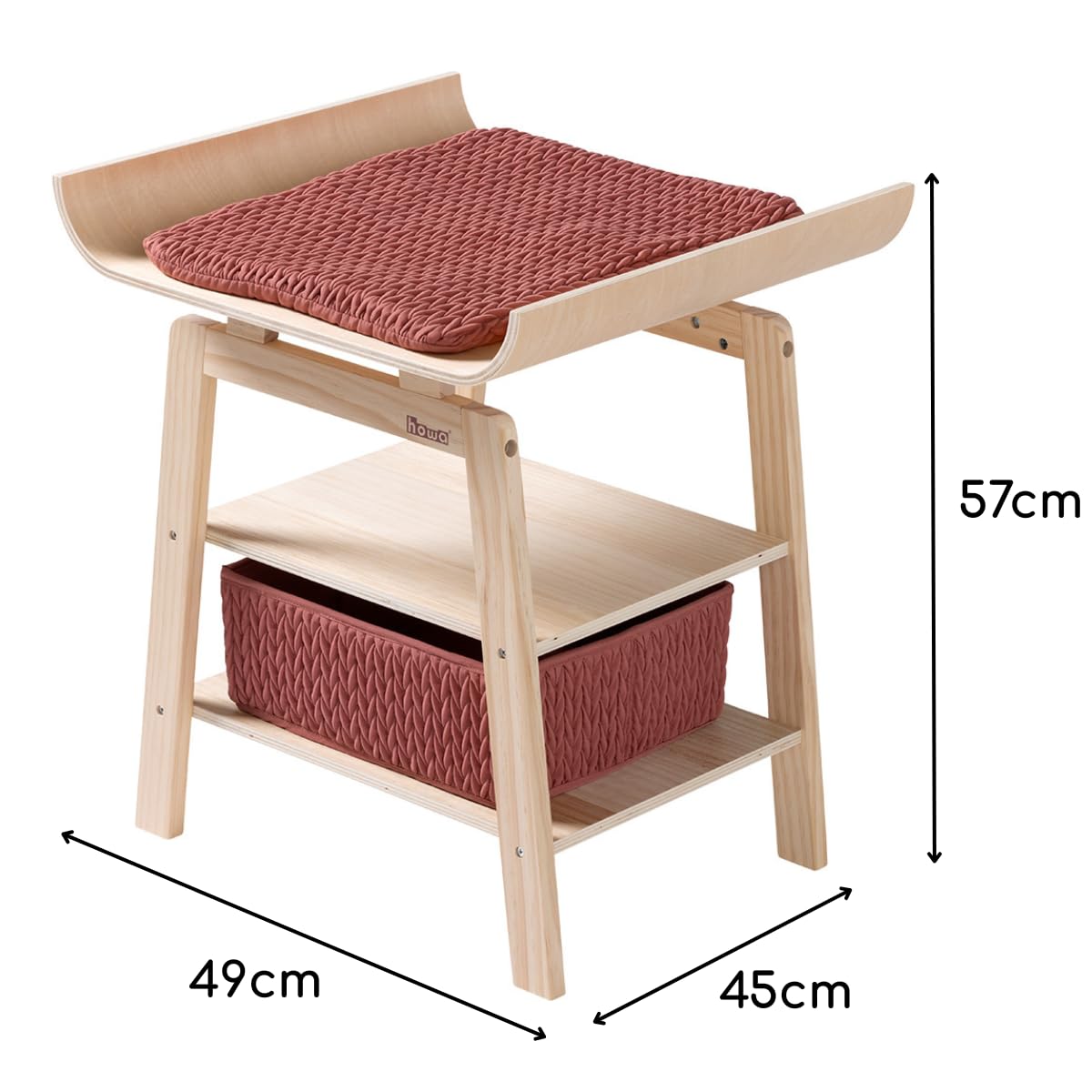 howa Puppenwickeltisch aus Holz „Grace“, Puppenwickelkommode mit Zubehör – Wickeltisch für Puppen mit Ablage, Aufbewahrungskorb & gesteppter Wickelauflage 2770