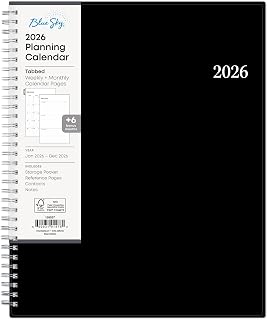 Blue Sky 2026 Enterprise Weekly Monthly Planner Calendar - 8.5x11 Wirebound, Flexible Cover, Laminated Tabs, Storage Pocket