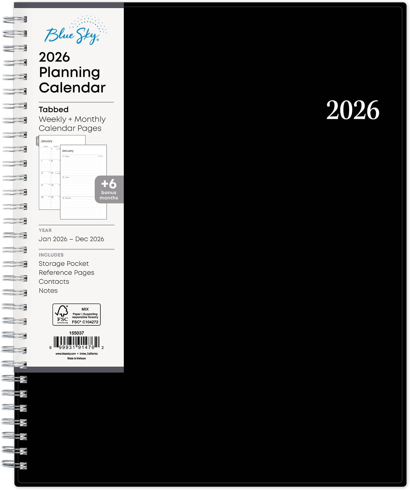 Blue Sky 2026 Weekly and Monthly Planner Calendar, Includes January 2026 - December 2026, 8.5" x 11", Flexible Cover, Wirebound, Laminated Tabs, Storage Pocket, Enterprise