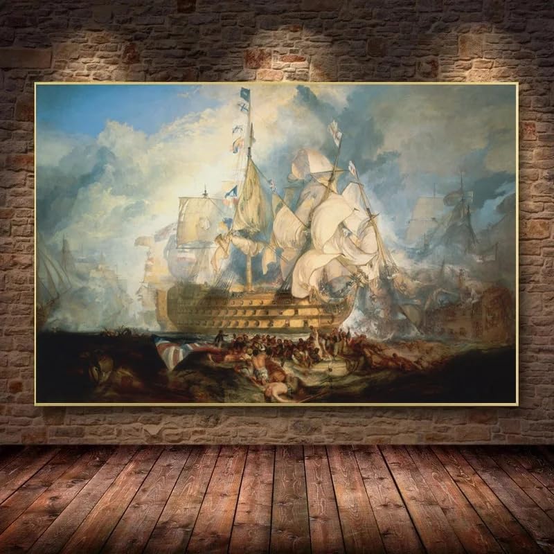 JMW Turner - Obra de arte del Romanticismo clásico: La batalla de Trafalgar, lienzo, póster, impresiones, decoración moderna para el hogar (70 x 100 cm/sin marco)