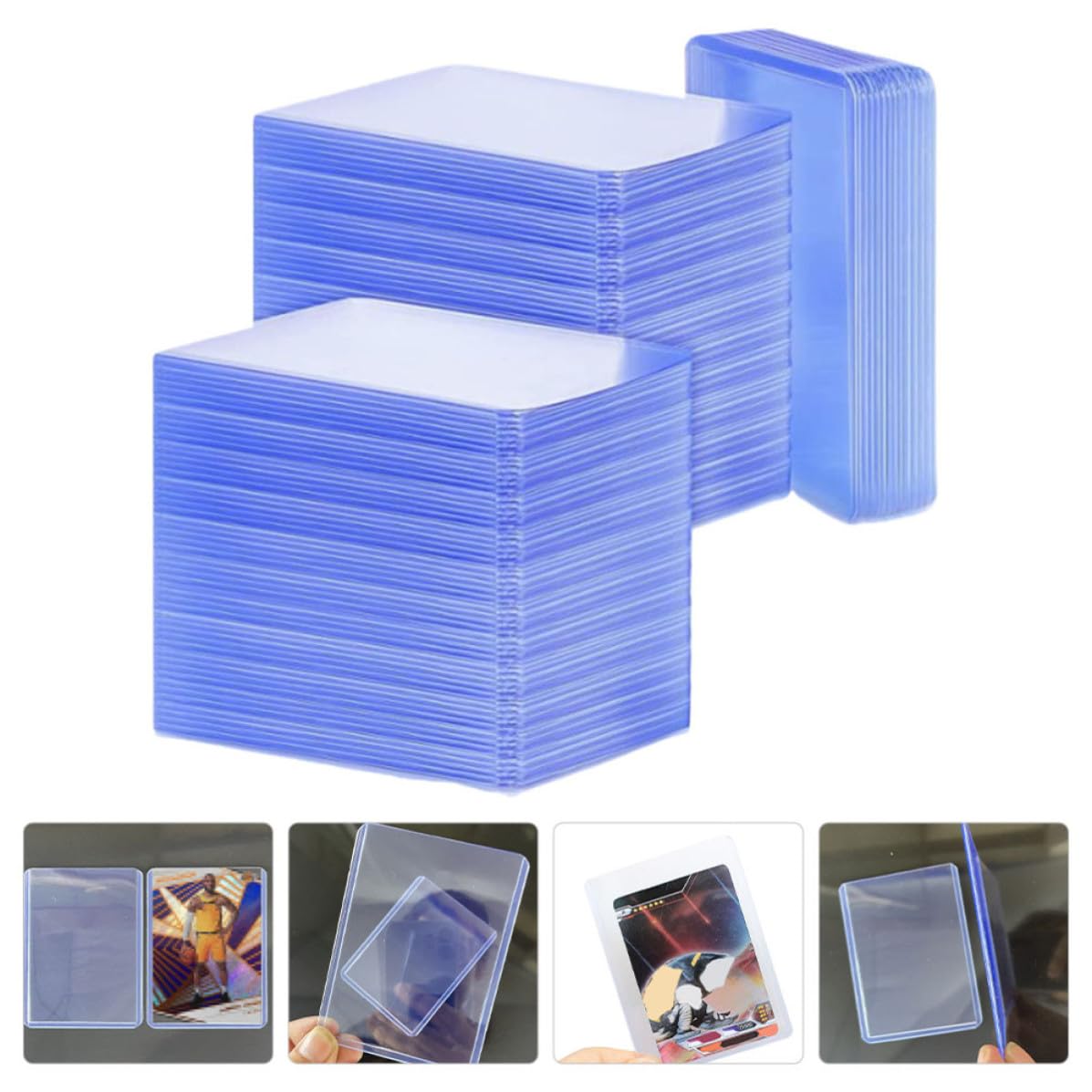 Bustine Protettive per Carte da Gioco 100 Pezzi in Pvc Trasparente Blu Leggere e Portatili per Proteggere Carte da Collezione