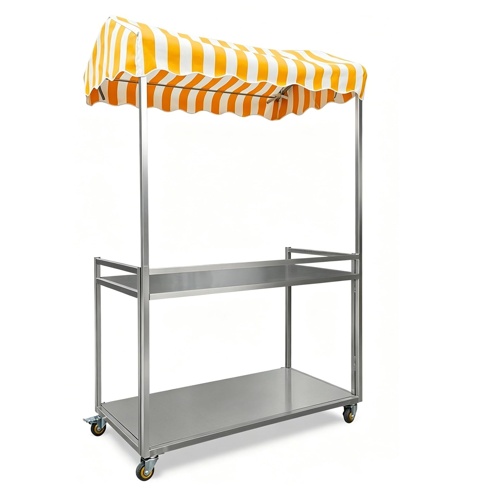 Mobile Stall Vendor Cart, Galvanized Steel Street Vending Table with Canopy, 440lbs Capacity Multi Use Market Shelf for Vendor(Yellow,120x60x190cm/47x24x75in)