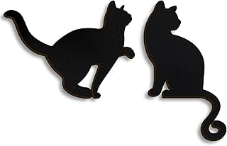 Kercan Black Cat Wall Decor Set of 2, Minimalist Cat Silhouette Door Frame Art, Wooden Cat Wall Hanging for Bedroom Bathroom Living Room Home Decoration