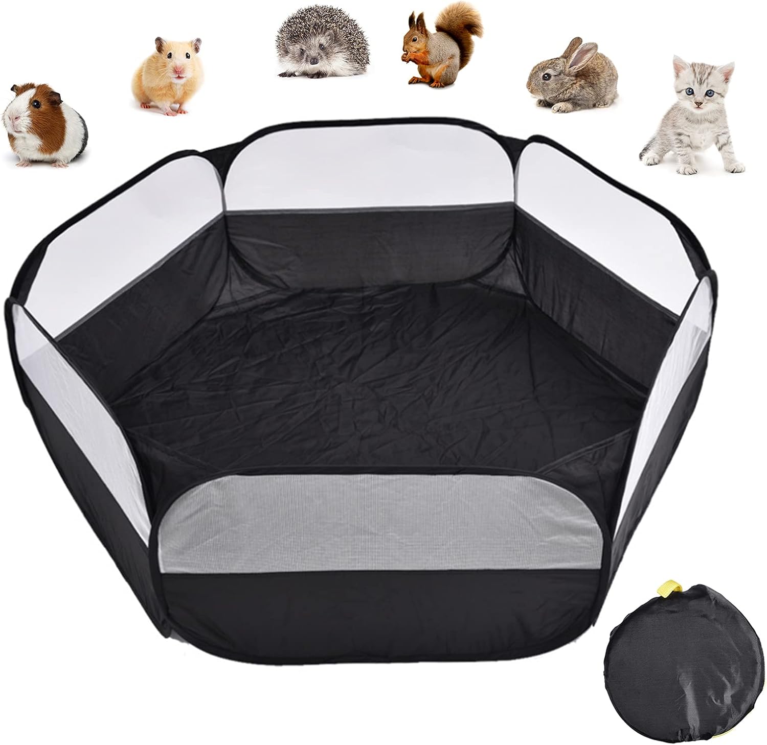 HACRAHO Parque de Animales Pequeños, 1 PCS Impermeable Pequeña Jaula para Mascotas Tienda Portátil para Mascotas con Cubierta Lateral, Negro