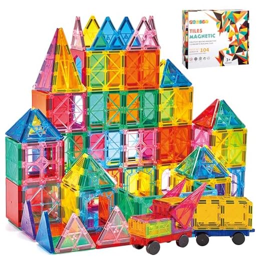 OugerToy Magnetic Tiles,104PCS Magnetic Building Tiles for Kids, Educational Magnetic Stacking Blocks, Magnets Construction Toys, Christmas Toy Gift for Toddlers,Kids Boys and Girls 3 4 5 6 7 8 9+Year