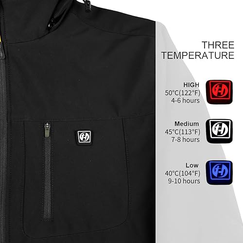 Miniatura 4 de HARD LAND Chaqueta térmica para hombre con batería de 7.4 V y cargador, chaqueta de trabajo eléctrica impermeable Softshell