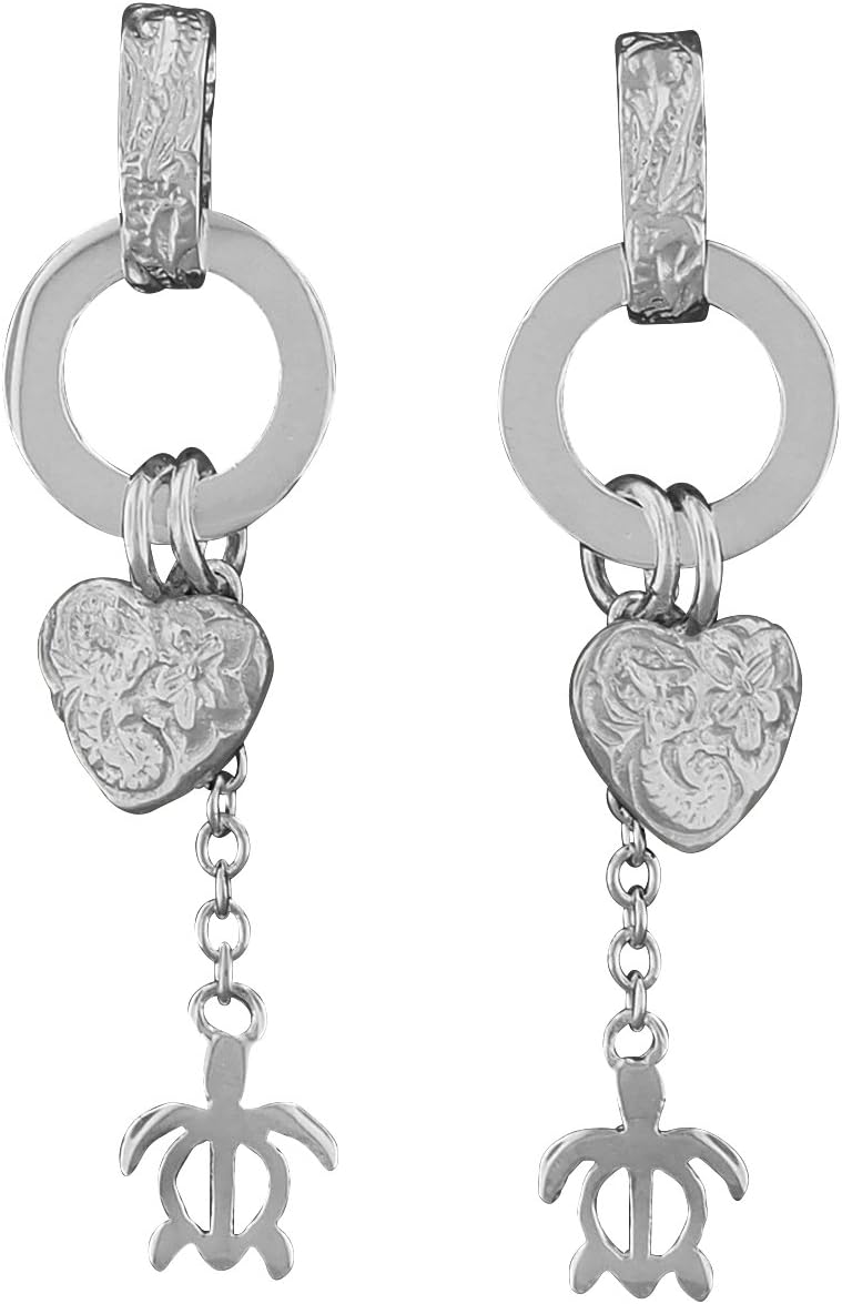 Sterling Silver Heart and Turtle Dangle Earrings