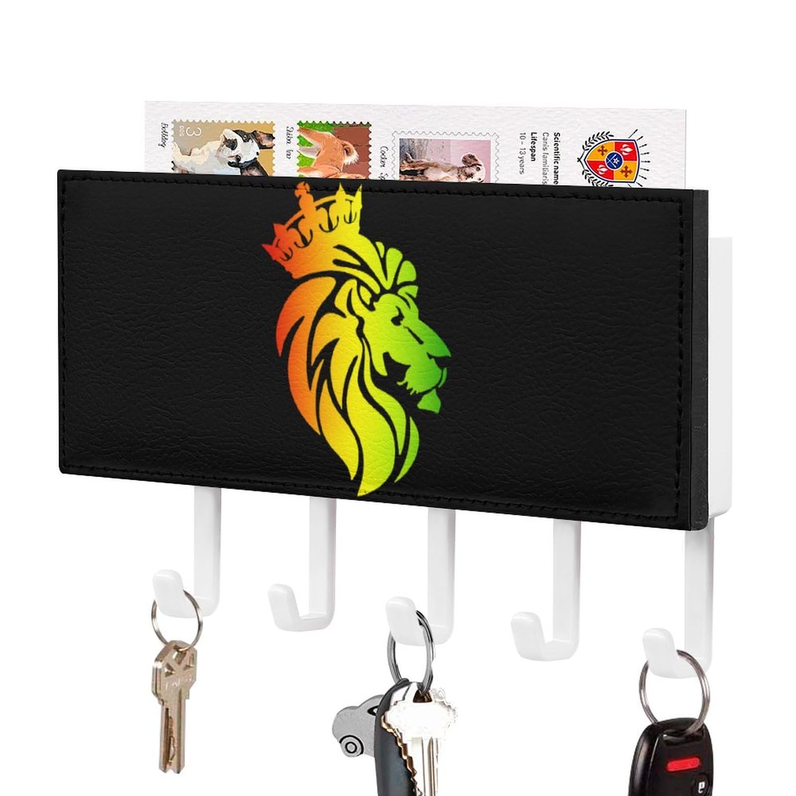 Nclqvjxzkhw White-Style Rasta Lion Crown Cool Key Holder With 5 Hooks Key Hooks Wall Mounted Key Racks Key Hanger Organiser Shelf