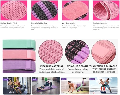Miniatura 7 de Bandas de resistencia, juego para ejercicio, 3 niveles de resistencia, bandas elásticas de tela para piernas y glúteos, bandas de entrenamiento para