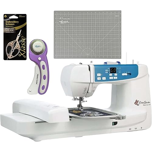 EverSewn Sparrow X2 Sewing & Embroidery Machine Bundle with Scissors, Rotary Cutter, Cutting Mat, and Over 120 Stitch Patterns & 100+ Embroidery Designs