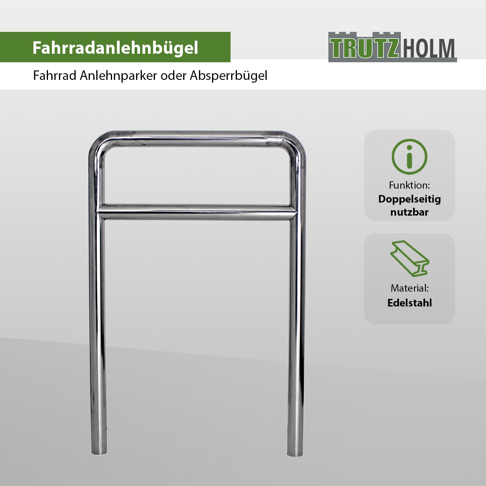 TRUTZHOLM Fahrradanlehnbügel Fahrradständer Anlehnständer mit Knierohr 118 x 78 cm aus Edelstahl zum Einbetonieren