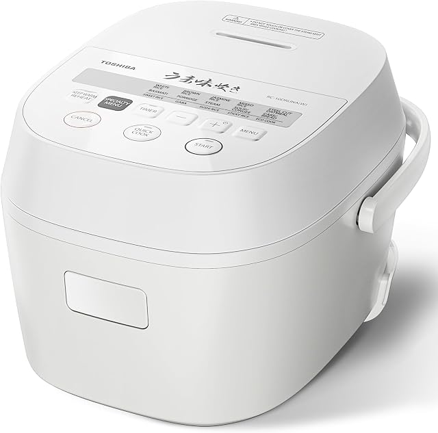 TOSHIBA Rice Cooker 5.5 Cup Uncooked – LED Display with 15 Cooking Functions, 3D Heating Technology, 24-Hr Delay Timer and Auto Keep Warm, Ceramic Inner Pot | White