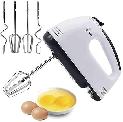 Dwellic 300W Attachments Speed Setting Electric Hand Held High Speeds Roasting Appliances Egg Beater Kitchen Baking Tools lectric Hand Mixer with Chrome Beater and Dough Hook