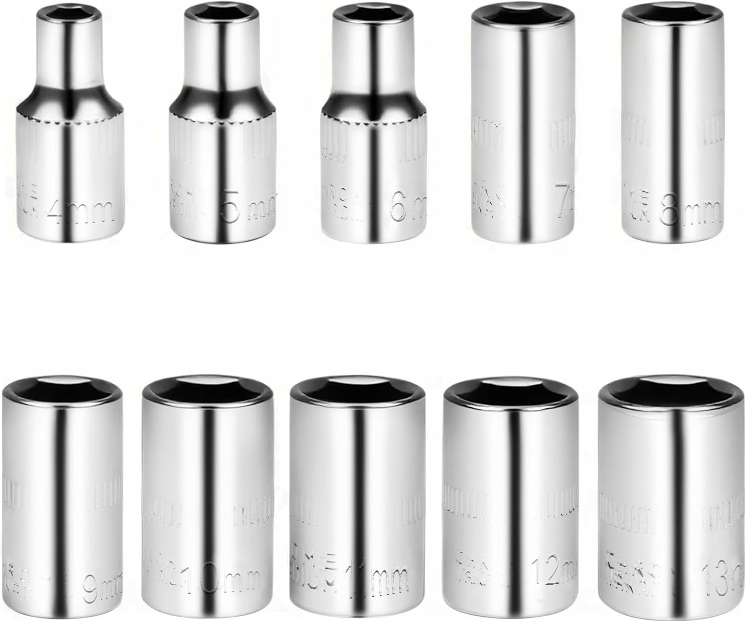 Utoolmart 1/4" Drive Socket Set, Metric Socket 10pcs Sets, 6-Point Shallow Socket Set, 4mm, 5mm, 6mm, 7mm, 8mm, 9mm, 10mm, 11mm, 12mm, 13mm, Cr-V
