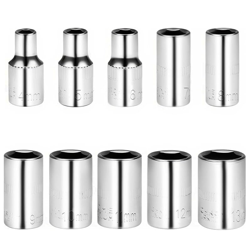 Jogo de Soquetes Métricos Utoolmart 1/4 pol. (6,35 mm), 6 Pontos, Perfil Raso, 4–13 mm, 10 Peças