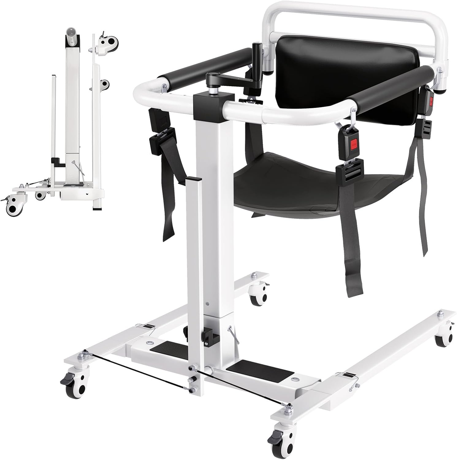 4 in 1 Patient Hydraulic Lift Transfer Chair, 180° Split Seat Commode Wheelchair, Height Adjustable, 440 lb Capacity Patient Transfer Chair for Elderly, Home Transfer Chairs for Seniors Handicapped