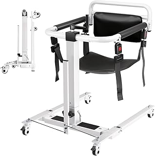 4 in 1 Patient Hydraulic Lift Transfer Chair, 180° Split Seat Commode Wheelchair, Height Adjustable, 440 lb Capacity Patient Transfer Chair for Elderly, Home Transfer Chairs for Seniors Handicapped